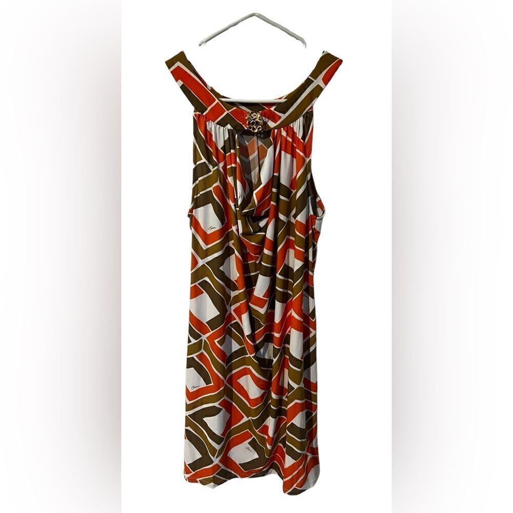 Trina Turk Medium Tunic Mini Dress Logo Printed Choker Neck Orange‎
